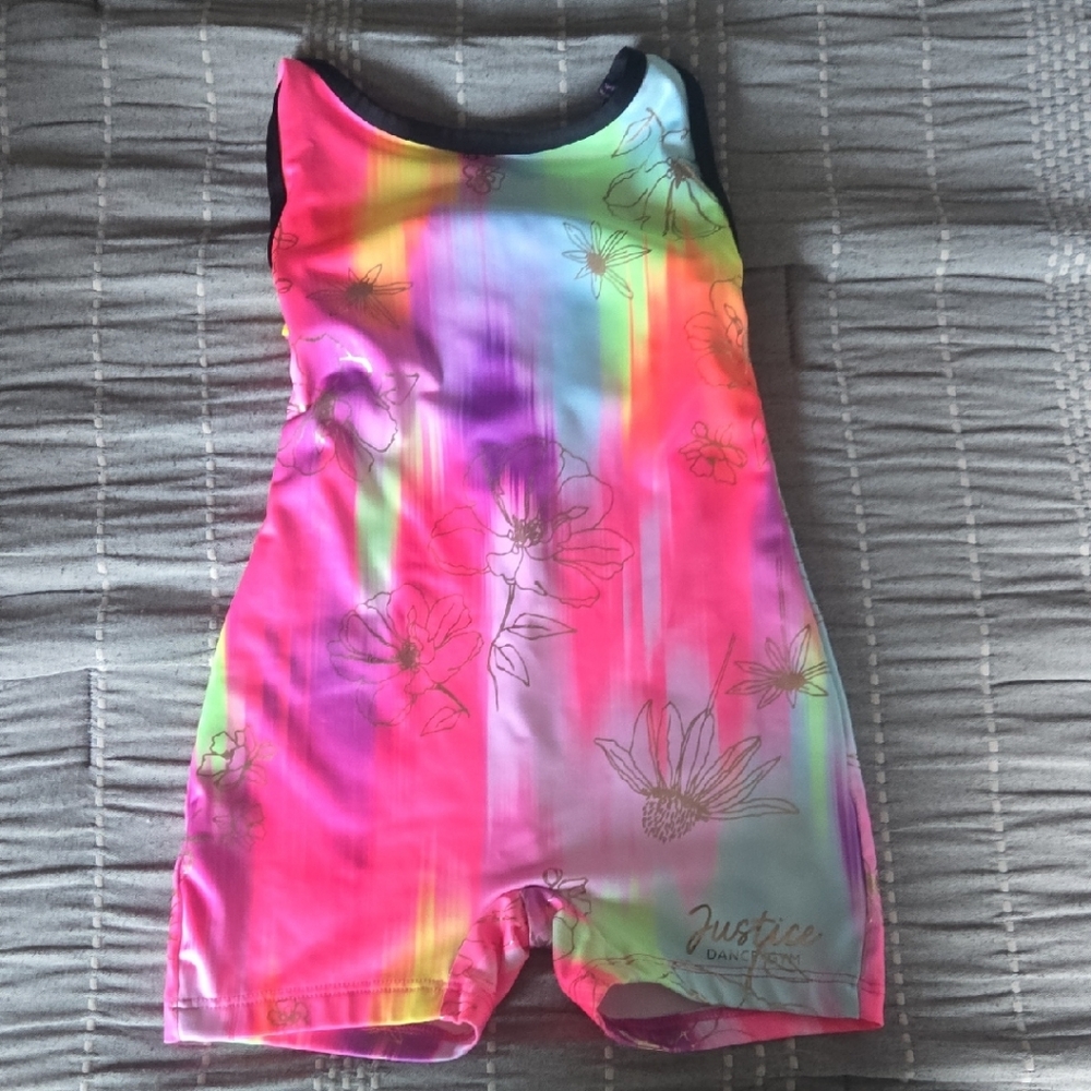 Justice Girls Neon Rainbow Floral One-Piece Swim